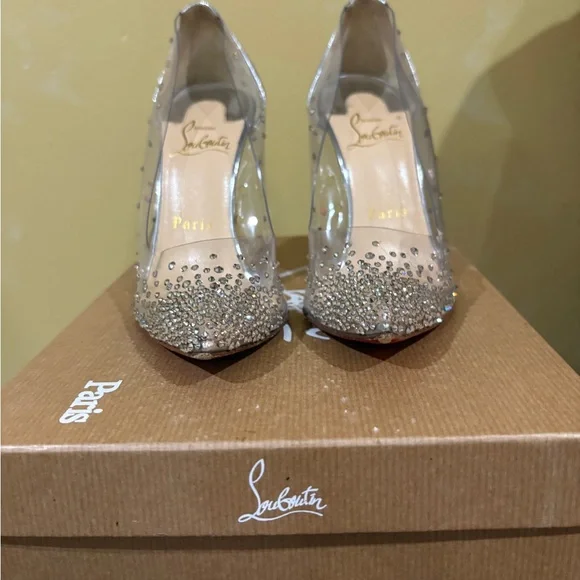 Christian Louboutin Clear PVC Pointed-Toe Crystal Pumps in Silver - Picture 2 of 3
